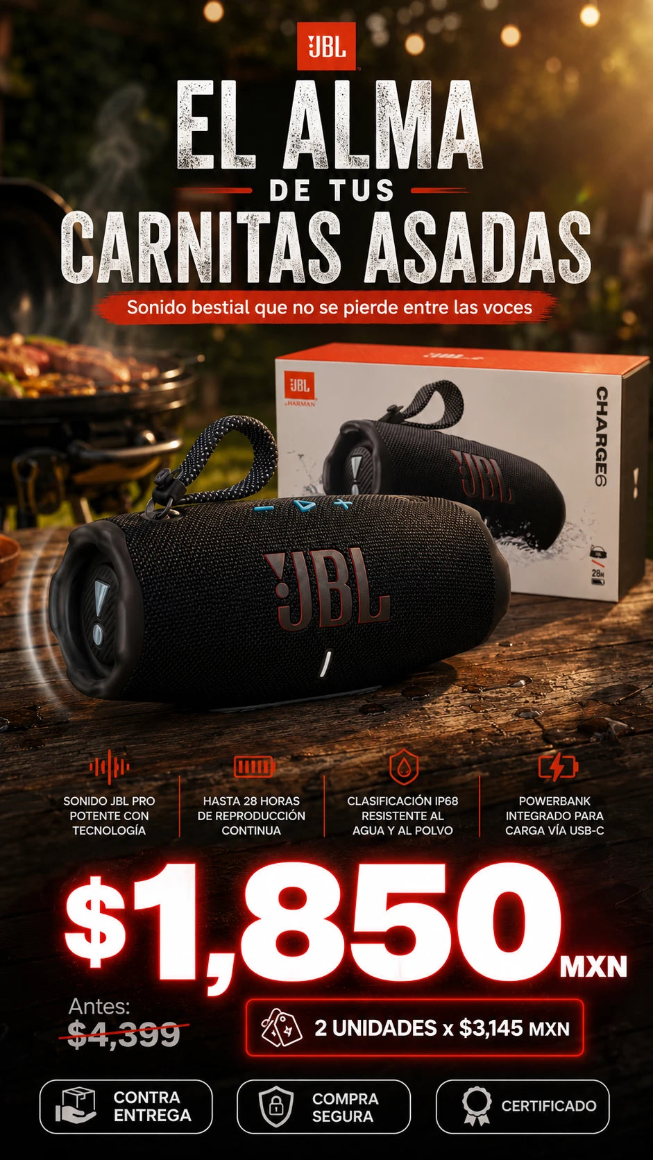JBL Charge 6 Bocina Bluetooth Portátil
