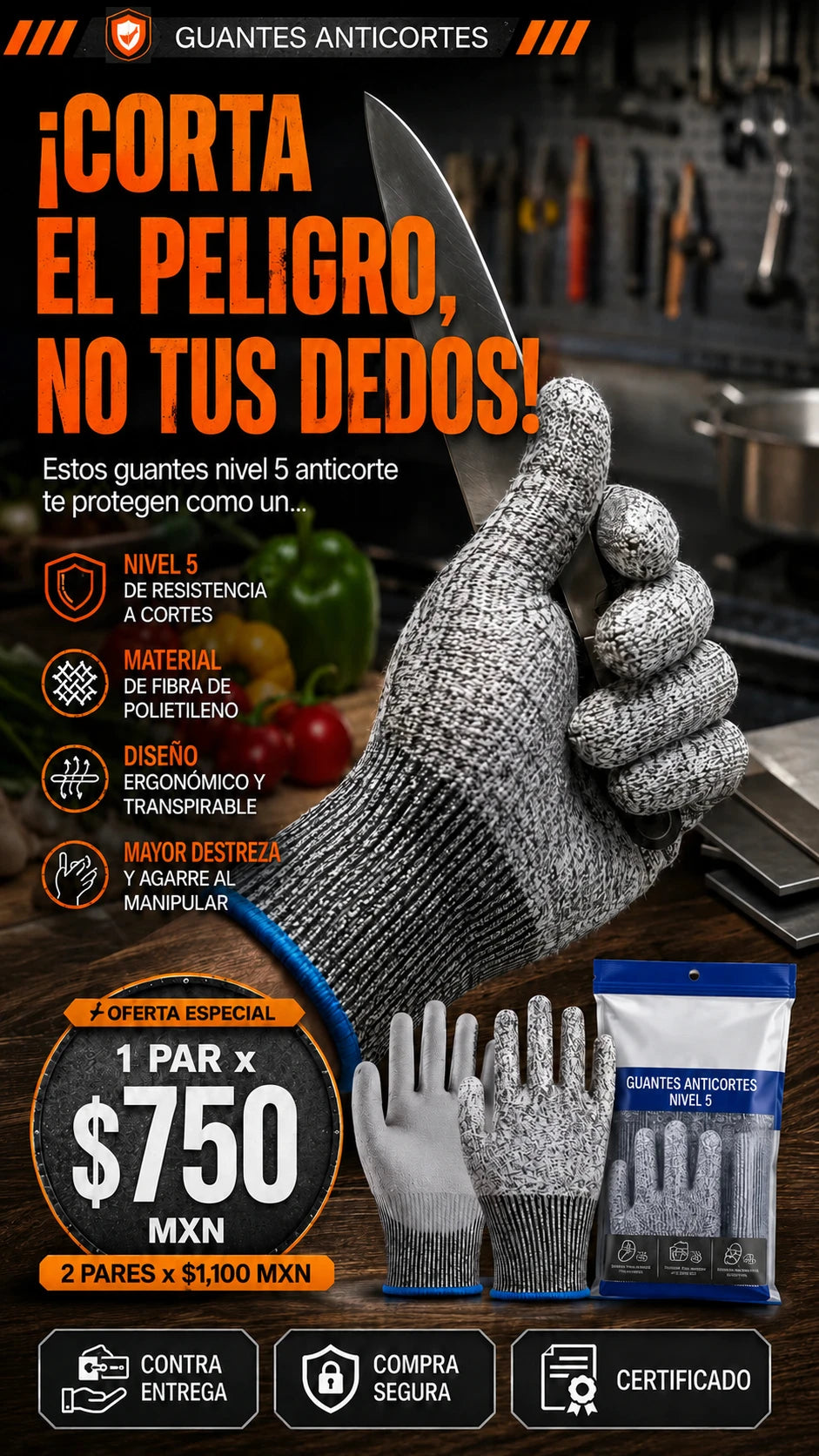 Par de guantes de seguridad anticortes